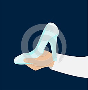 Cinderella tries on the glass slipper vector flat