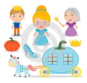 Cinderella vector illustration set on white background.