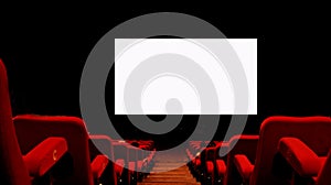 Cinema auditorium with empty white screen
