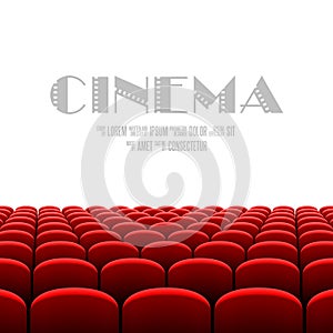 Cinema auditorium with white screen and red seats