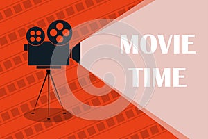 Cinema background or banner. Movie time. Movie ticket. Cinema camera