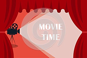 Cinema background or banner. Movie time. Movie ticket. Cinema camera