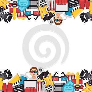 Cinema background. film production items camera tape. Vector template with place for text