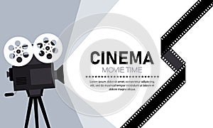 Cinema banner. Movie time. Camera. Vector on isolated white background. EPS 10