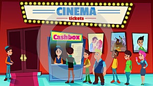 Cinema Cashbox Sells Tickets to Film Cartoon Flat