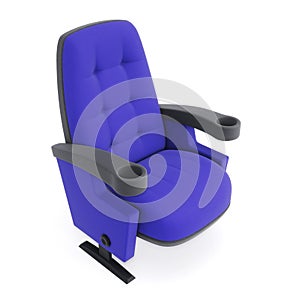 Cinema chair isolated on white background. Blue armchair closeup