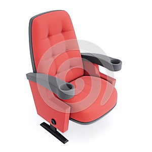 Cinema chair isolated on white background. Red armchair closeup.