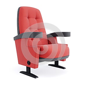 Cinema chair isolated on white background. Red armchair closeup.