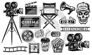 Cinema and cinematography set of vector objects