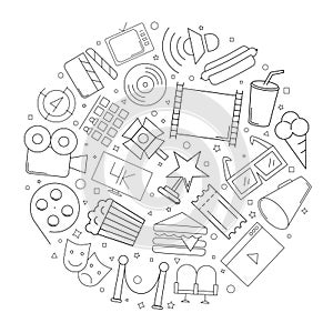 Cinema circle background from line icon. Linear vector pattern.