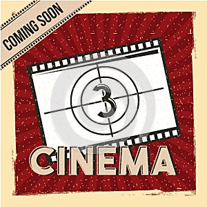 Cinema coming soon poster film strip countdown red stripes background