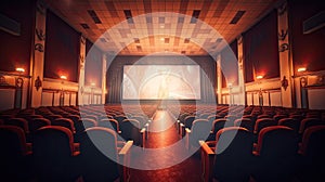 Cinema concept, Empty cinema screen with audience. Generative Ai