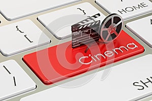 Cinema concept on red keyboard button, 3D rendering