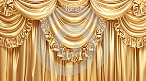 Cinema curtain background in modern format with closed gold curtain texture and drape for shows or events. Elegant silk