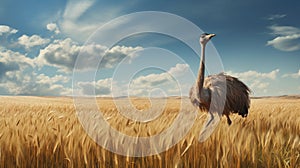 Cinema4d Render: Ostrich Grazing In Wheat Field photo