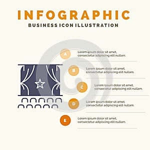 Cinema, Debut, Film, Performance, Premiere Solid Icon Infographics 5 Steps Presentation Background