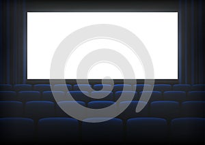 Cinema empty hall with bright white screen