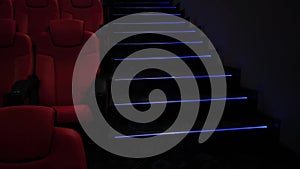 Cinema and entertainment, empty red movie theatre seats for tv show streaming service and film industry production