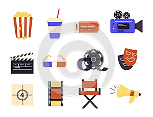 Cinema entertainment icons vector set