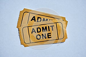 Cinema, entertainment and movie ticket against white background for date night, fun and admission. Paper, token and