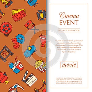 Cinema event poster flyer media production background vector. Sale ticket banner. Movie time and entertainment concept