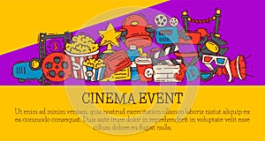 Cinema event poster flyer media production background vector. Sale ticket banner. Movie time and entertainment concept