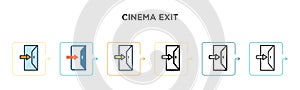 Cinema exit vector icon in 6 different modern styles. Black, two colored cinema exit icons designed in filled, outline, line and