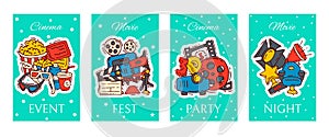 Cinema festival cards media production background vector. Sale ticket banner. Movie time and entertainment concept