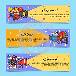 Cinema festival flyer media production background vector. Sale ticket banner. Movie time and entertainment concept
