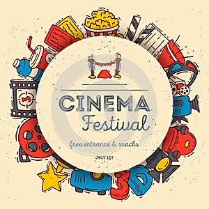 Cinema festival poster flyer media production background vector. Sale ticket banner. Movie time and entertainment