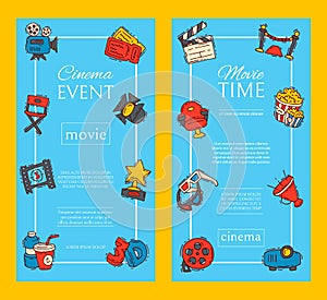 Cinema festival poster flyer media production background vector. Sale ticket banner. Movie time and entertainment