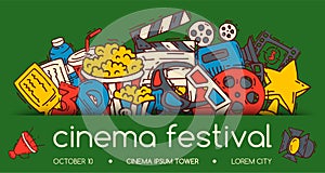 Cinema festival poster flyer media production background vector. Sale ticket banner. Movie time and entertainment