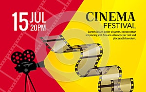 Cinema festival poster template. Vector camcorder and line videotape illustration. Movie festival art background