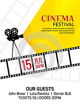 Cinema festival poster template. Vector camcorder and line videotape illustration. Movie festival art background