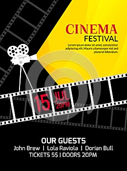 Cinema festival poster template. Vector camcorder and line videotape illustration. Movie festival art background