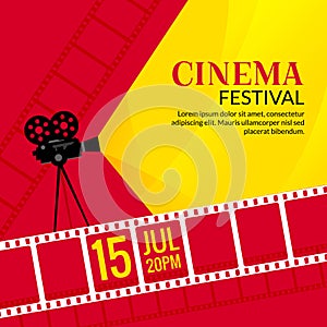 Cinema festival poster template. Vector camcorder and line videotape illustration. Movie festival art background