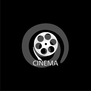 Cinema film reel icon isolated on dark background