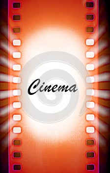 Cinema film strips with and projector light rays. Black and red