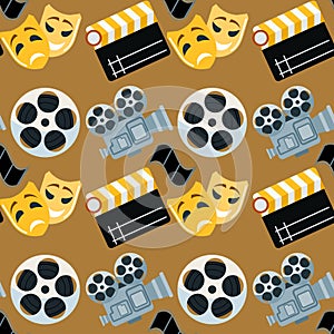Cinema genre cinematography seamless pattern background flat entertainment movie production vector illustration.