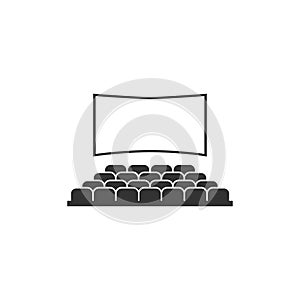 Cinema hall icon, movie theater entertainment screen. Performance theatre stage. Vector