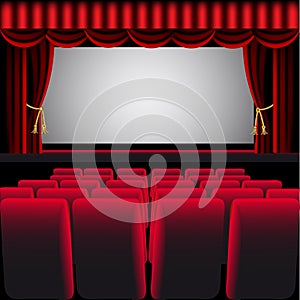 Cinema hall with red curtain