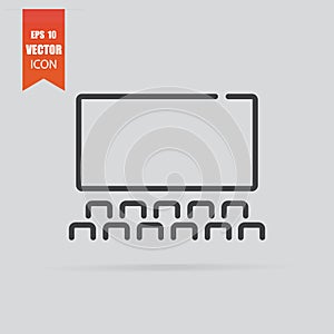 Cinema icon in flat style isolated on grey background