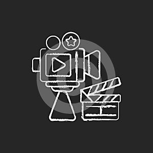 Cinema industry chalk white icon on black background