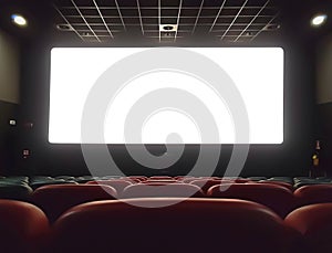 Cinema interior of movie theatre with empty red and black seats