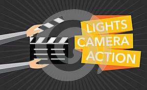 Cinema lights camera action flat vector