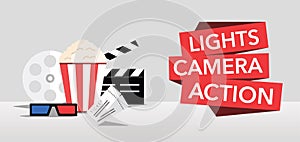 Cinema lights camera action flat vector photo