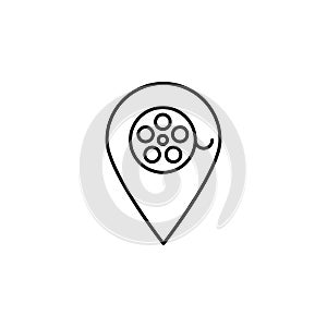 cinema location icon. Simple thin line, outline vector of movie, cinema, film, screen, flicks icons for UI and UX, website or