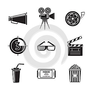 Cinema, movie icons set with - projector, film