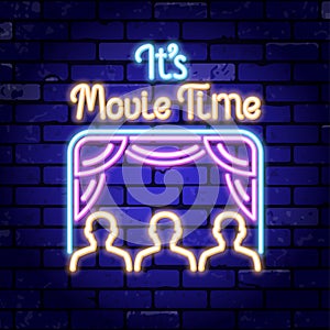 Cinema and Movie time neon signboard