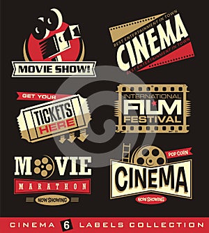 Cinema and movies set of labels, emblems, banners and design elements